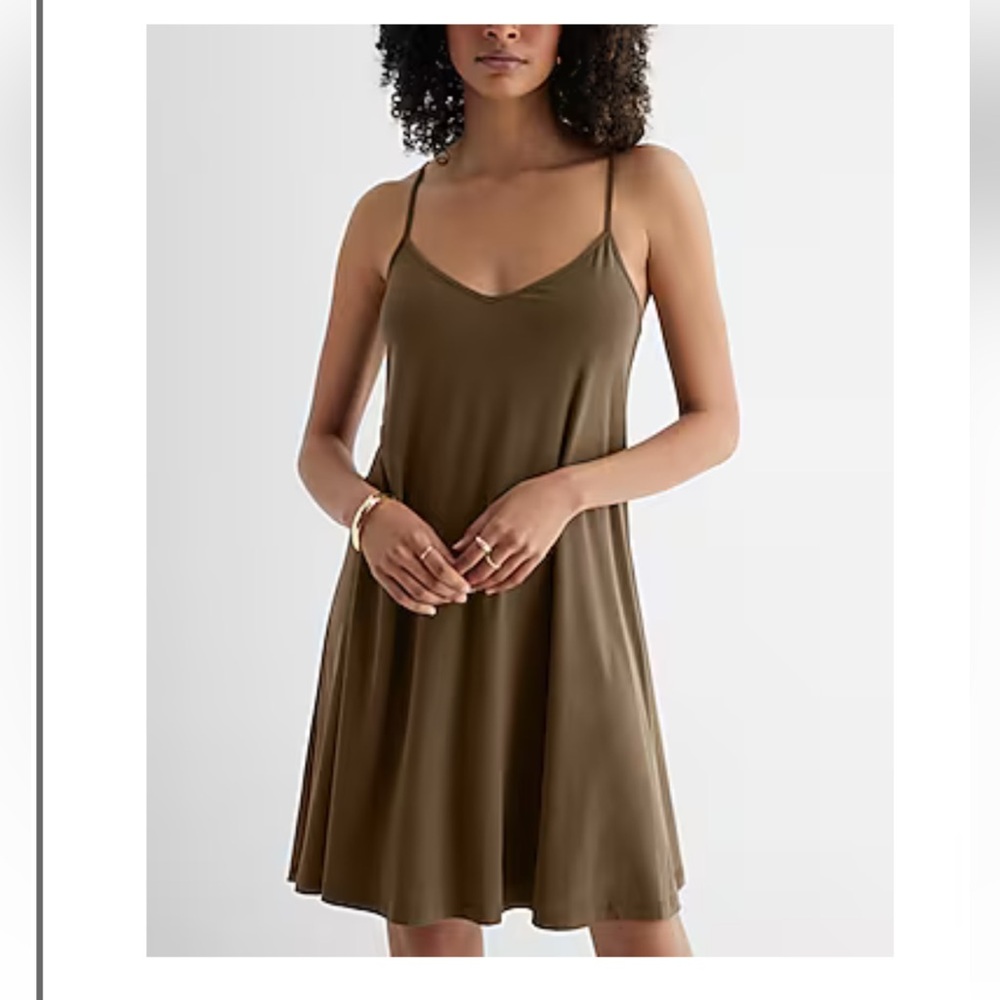 EXPRESS Olive Green V-Neck Mini Slip Dress | size XS